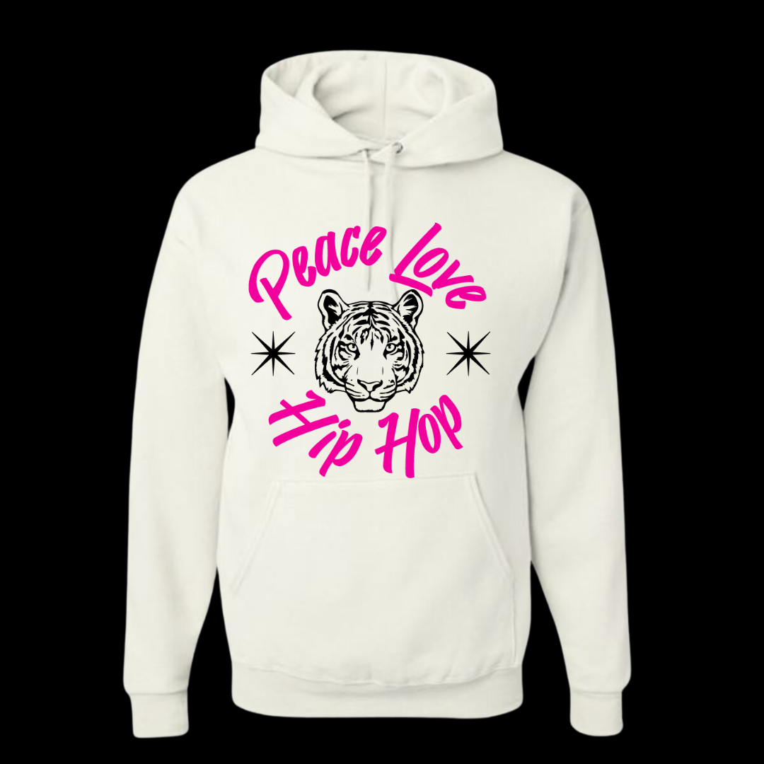 "Get Um Tiger" Adult White Hoodie with pink logo