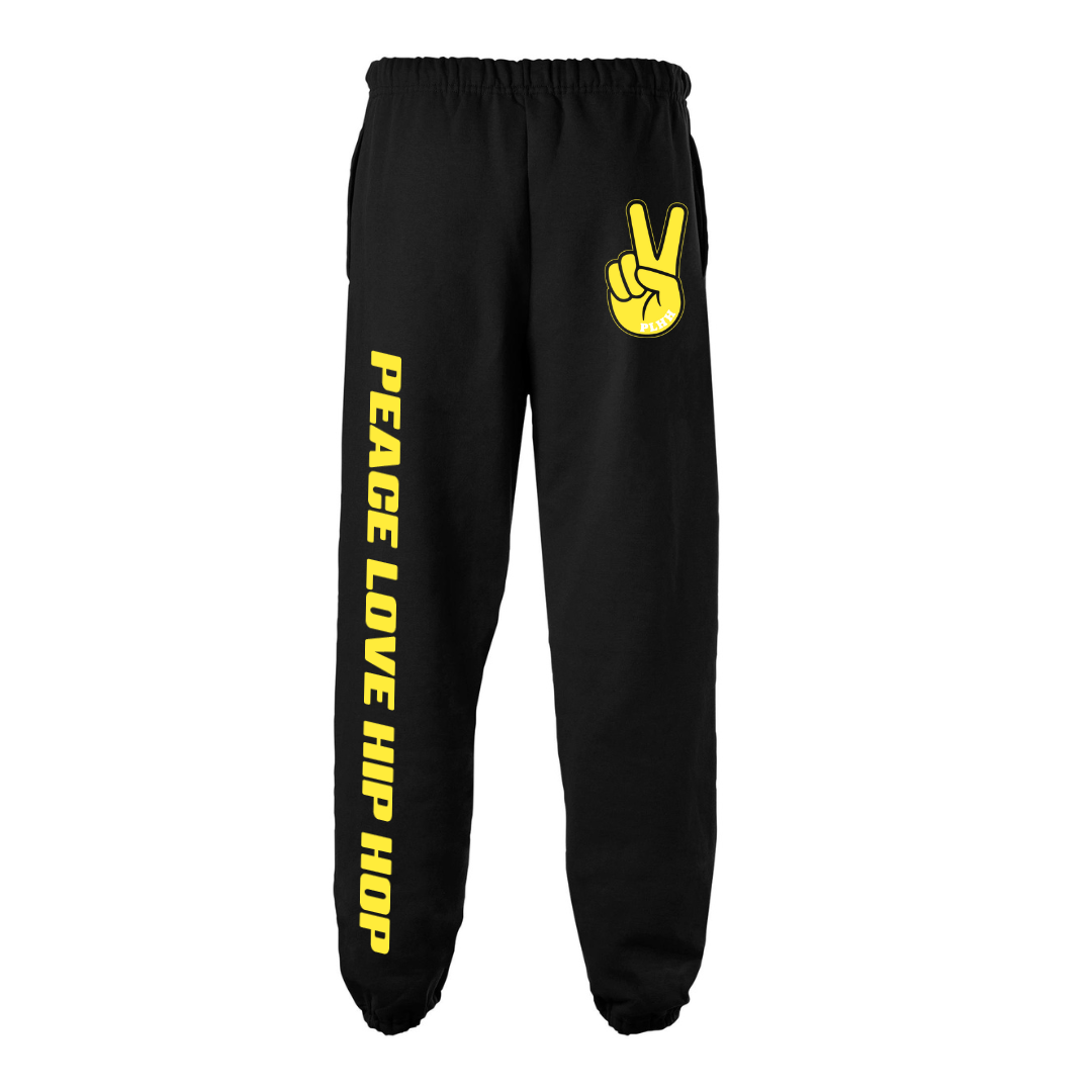 "Peace Out" with yellow logo Black Sweat Pants
