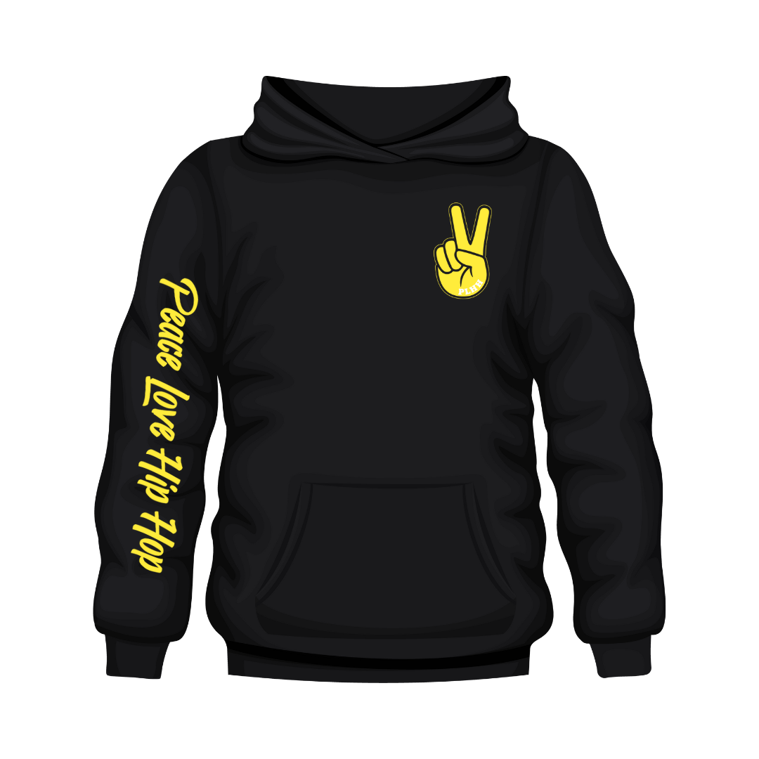 "Peace Out" in Yellow Adult Black Hoodie
