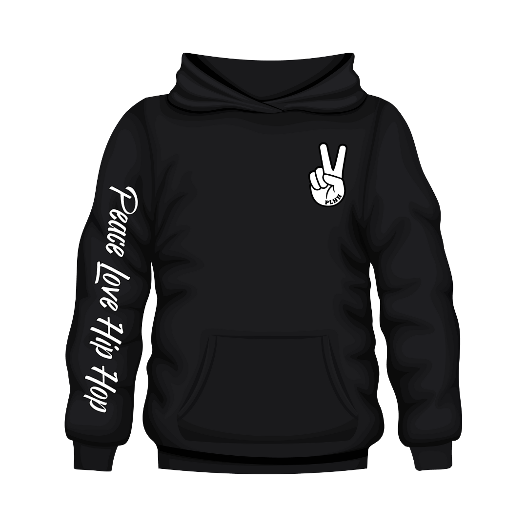 "Peace Out" in White Adult Black Hoodie